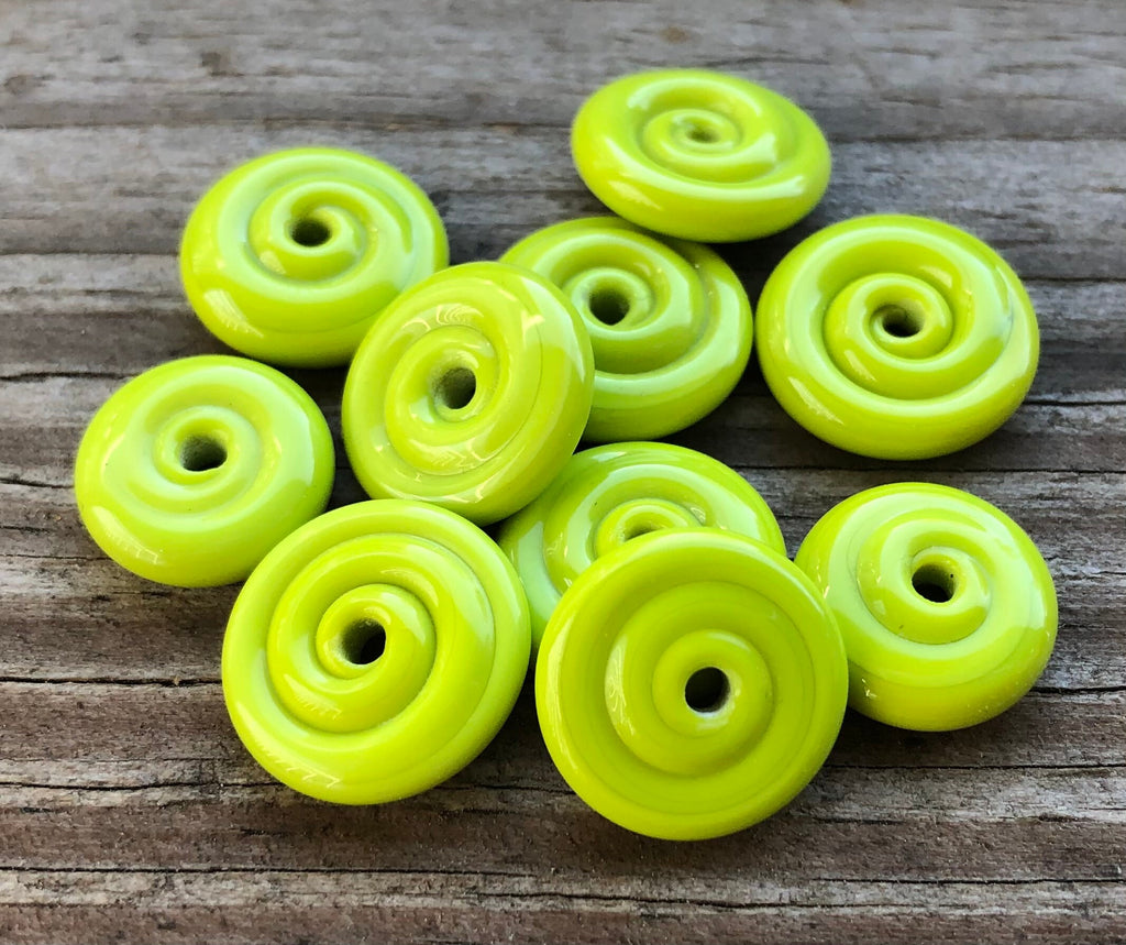 Pea Green Glass Disc Beads