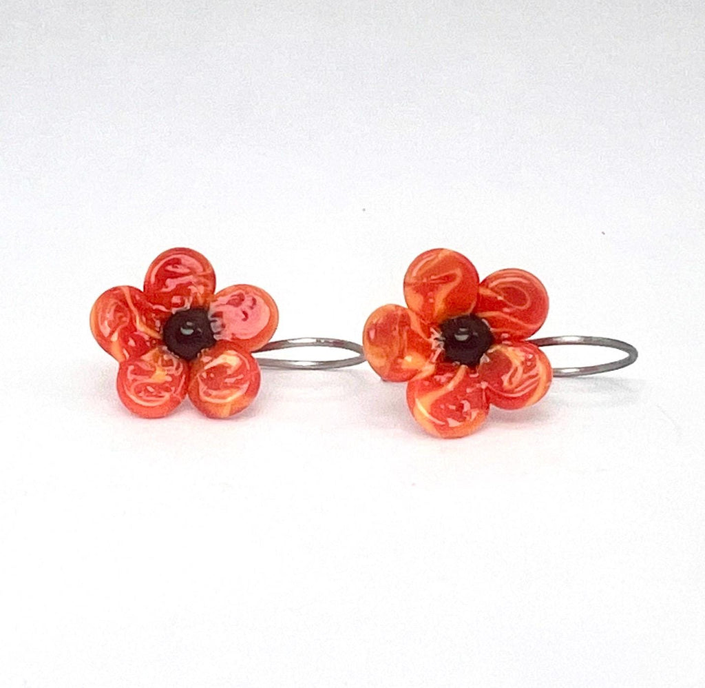 Orange Glass Flower Earrings