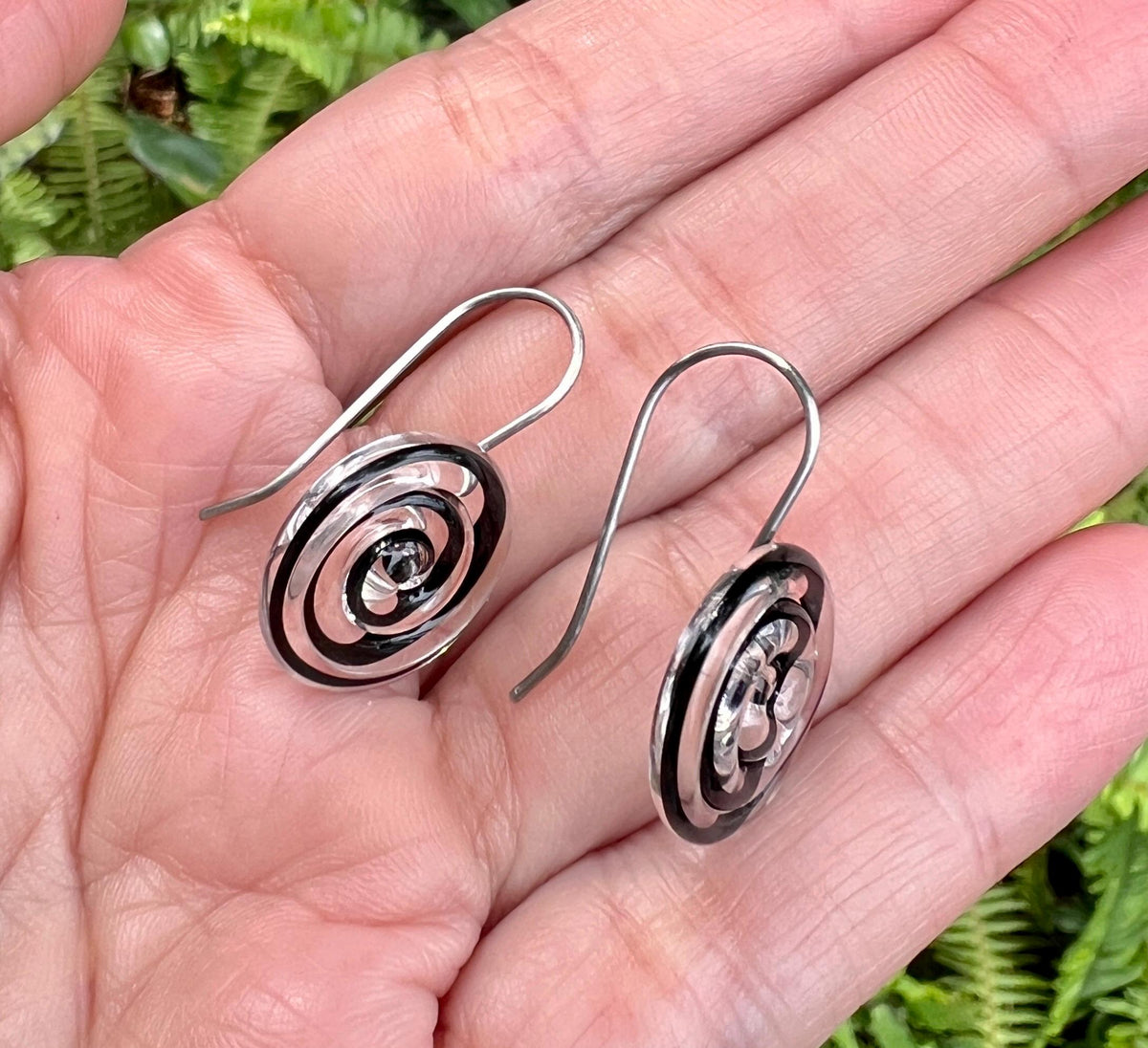 Black and Clear Swirl Glass Earrings