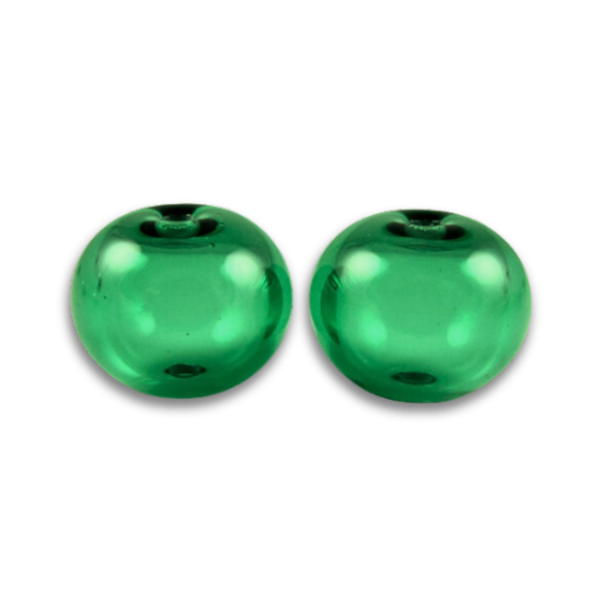 Emerald Green Glass Hollow Bead Pair