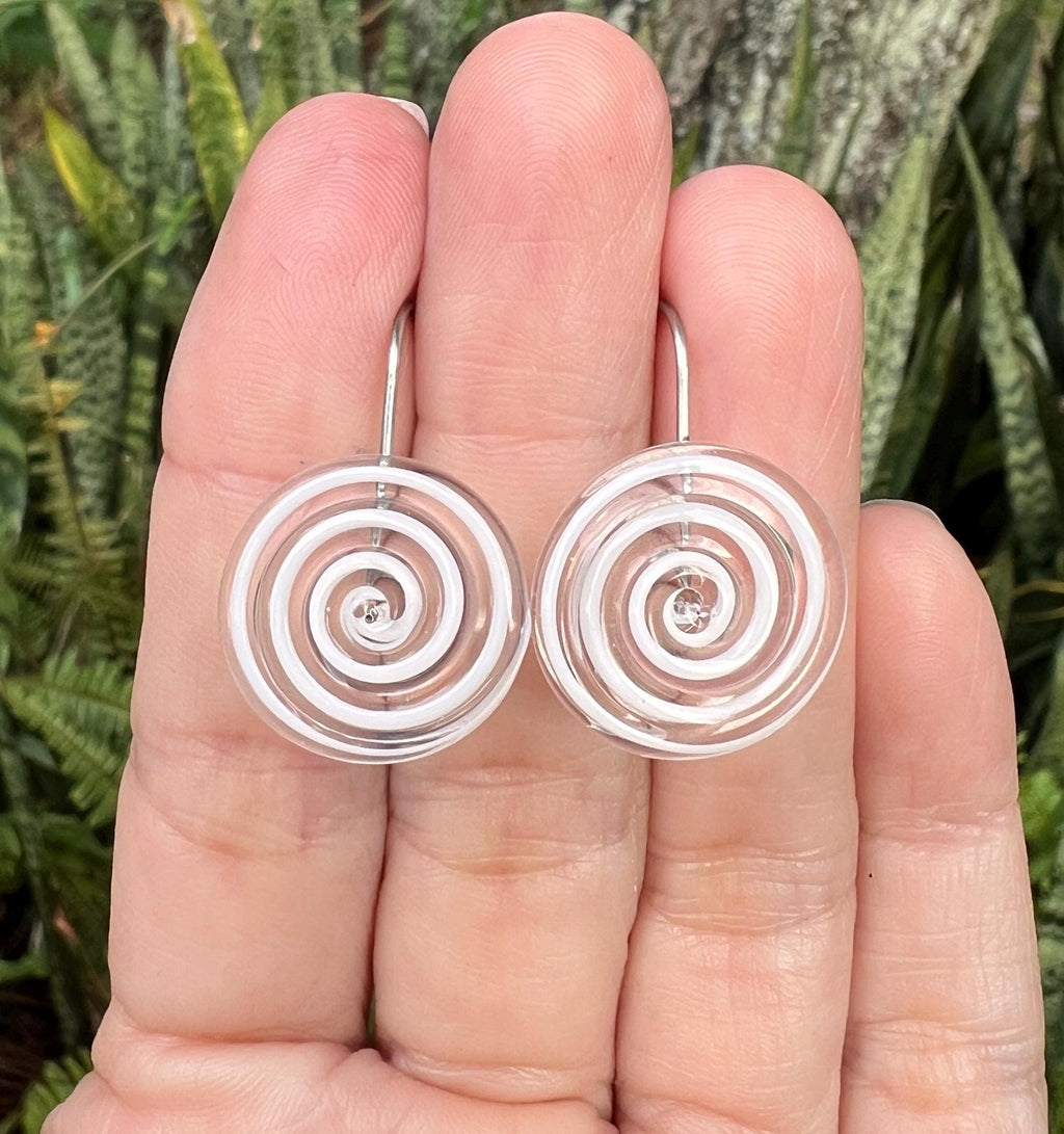 White Swirl Glass Earrings