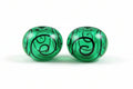 Emerald Green Fine Black Scroll Hollow Lampwork Glass Bead Pairs
